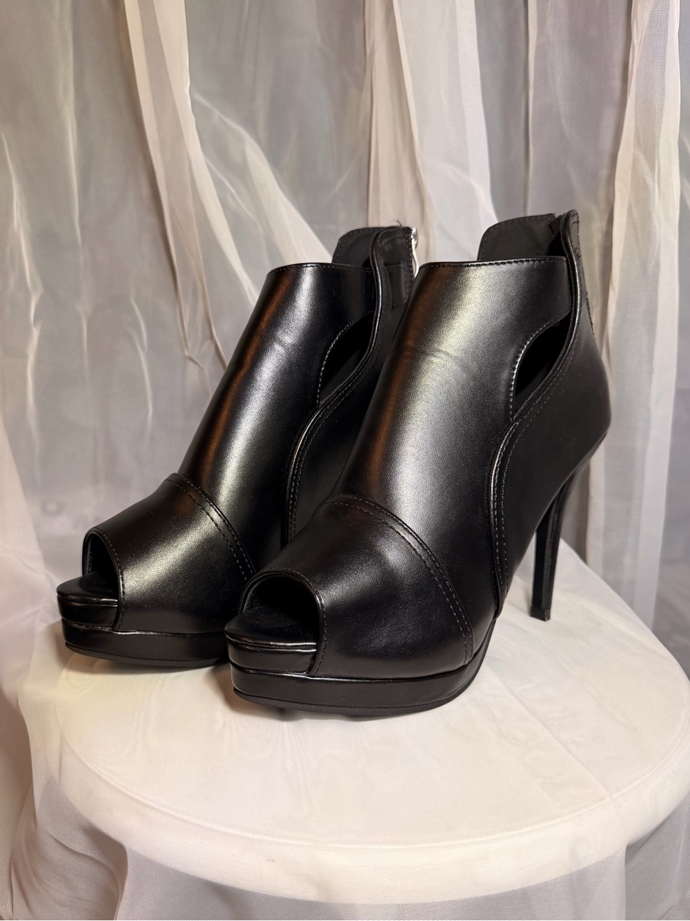 Women's Black Peep-Toe High Heel Booties